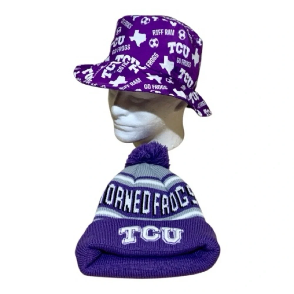 New Era TCU Bucket Hat and Beanie Hat Bundle of (2)